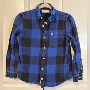 Abercrombie Kids Boys 11/12 Blue Black Buffalo Plaid Button-Down Flannel Shirt